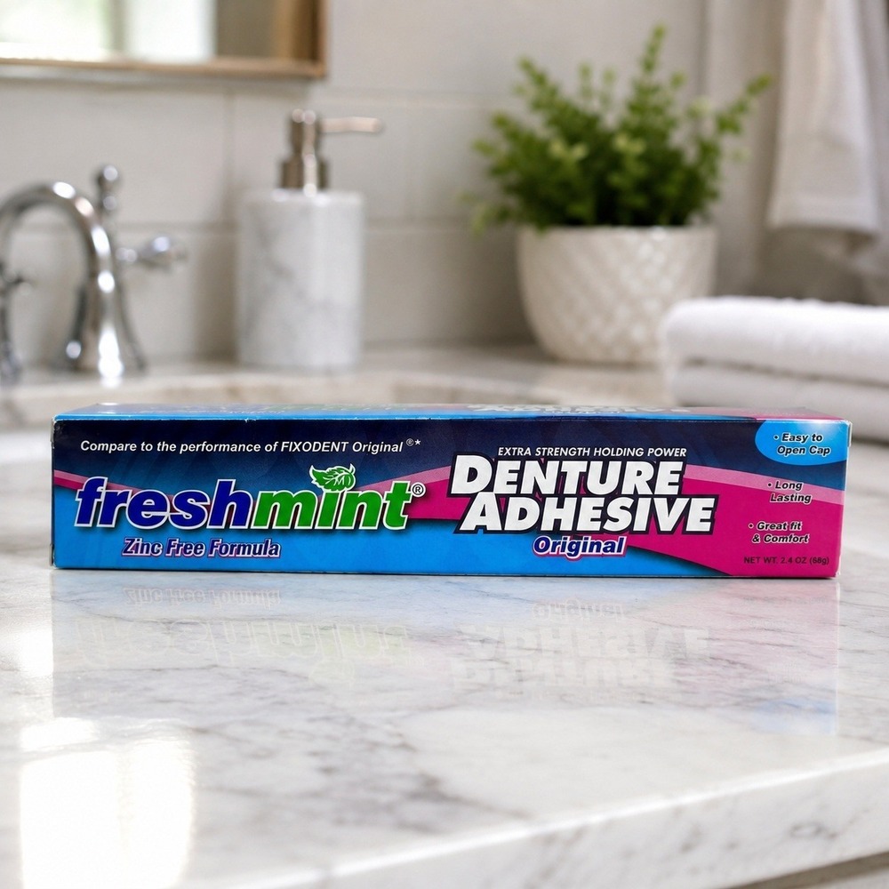 Freshmint Denture Adhesive Original 2.4 oz Zinc Free Extra Strength New in Box